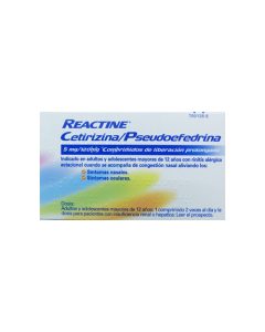 Reactine Cetirizina/Pseudoefedrina 5mg/120mg Comprimidos De Liberación Prolongada, 14 comprimidos	
